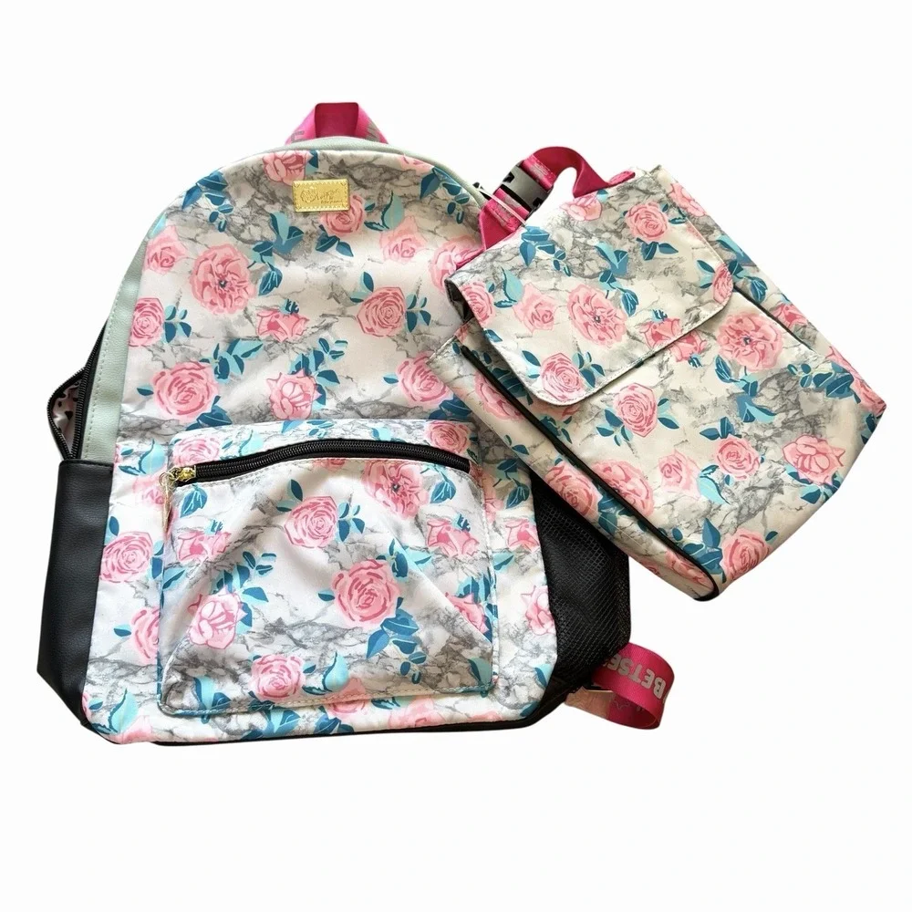 Betsey Johnson‎ Floral Pink Backpack With Lunchbag